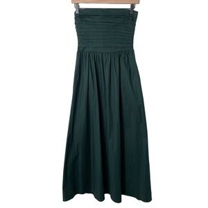 Reformation | Women's Lissa Forest Green Ruched Strapless Midi Dress | sz 2